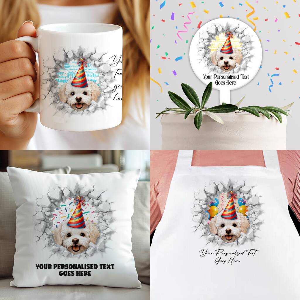 Personalised Bichon Frise Birthday Break Through Dog, 1 of 9