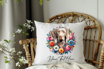 Personalised Weimarer Summer Floral Dog Wreath Cushion And Mug Bundle, 4 of 4