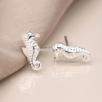 Sterling Silver Seahorse Stud Earrings, 3 of 9
