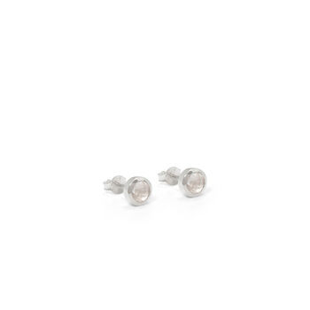 Birthstone Stud Earrings April: Rock Crystal And Silver, 2 of 4