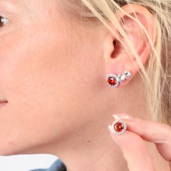 Vibrant Orange Red Gemstone Halo Stud Earrings, 9 of 9