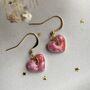 Small Speckled Pink Dainty Ceramic Heart Earrings, thumbnail 1 of 7