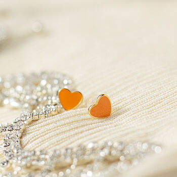 Small Heart Stud Earrings In Orange, 2 of 2