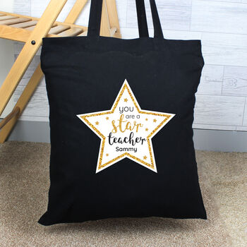 Personalised Star Teacher Black Cotton Bag, 3 of 4