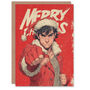 Cool Young Anime Fighter Punch Fist Bump Christmas Card, thumbnail 1 of 4