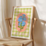 Floral Gingham Art Print Green, thumbnail 3 of 5