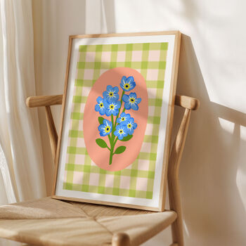 Floral Gingham Art Print Green, 3 of 5