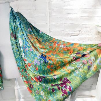 Water Lilies By Monet And Klimt Flower Garden Reversible Silk Blend Scarf, 2 of 9