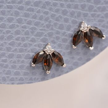 Sterling Silver Coffee Cz Marquise Cluster Stud Earrings, 6 of 12