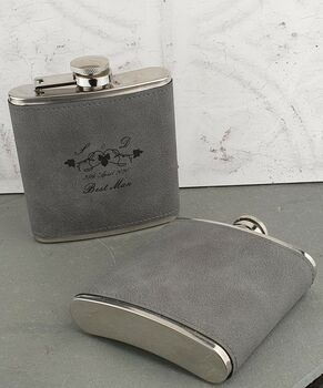 Leaf And Ivy Soft Grey Leather Personalised Hip Flask, 2 of 2