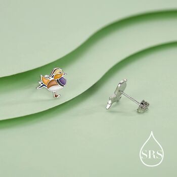 Mandarin Duck Enamel Stud Earrings In Sterling Silver, 4 of 10