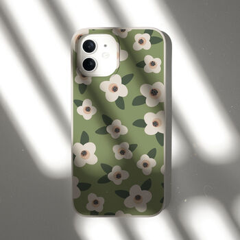 Retro Green Flowers Biodegradable Phone Case, 7 of 7