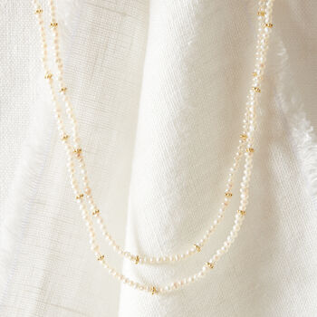 White Pearl Beaded Long Layering Necklace, 9 of 11