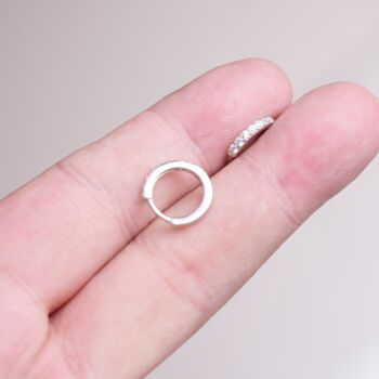 Silver Cz Stone Huggie Hoop Earrings, 4 of 7