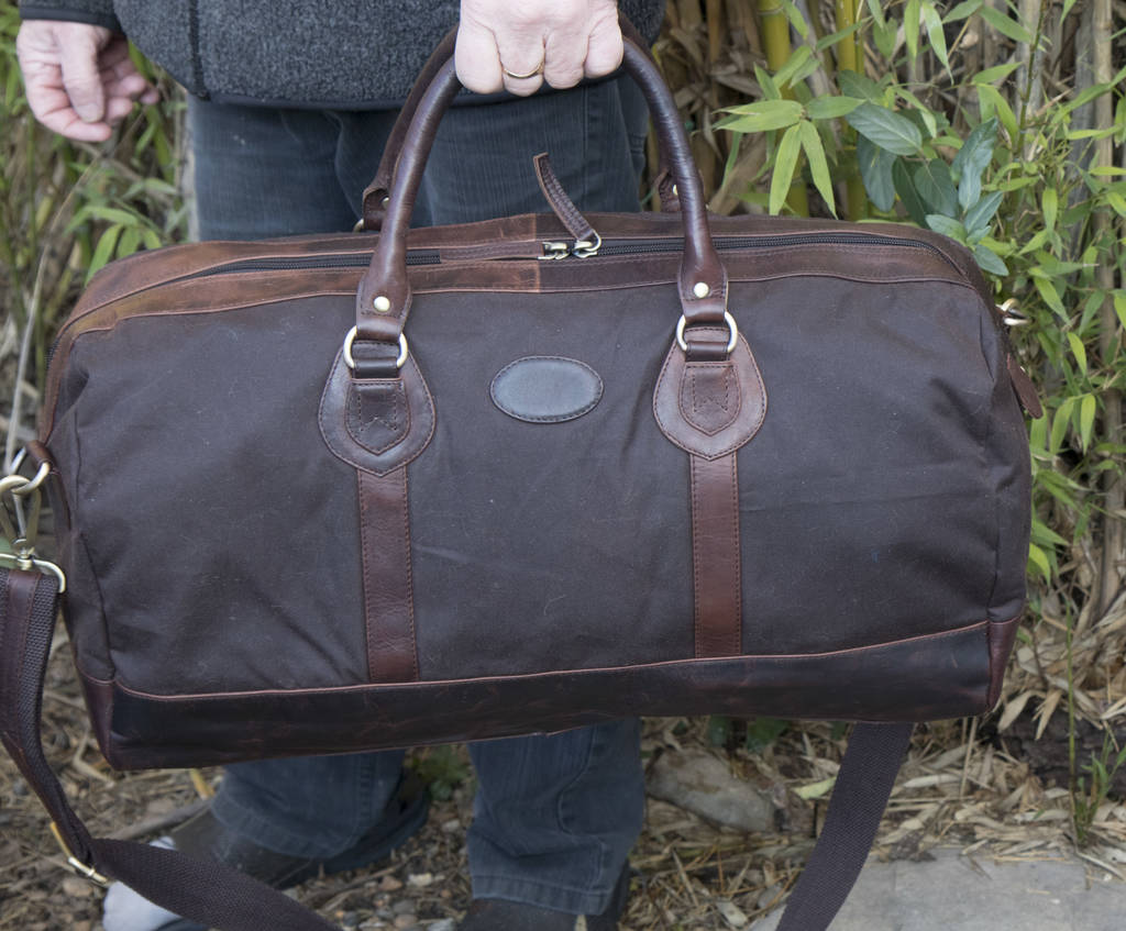 Waxed Canvas And Leather Travel Holdall By Wombat | notonthehighstreet.com