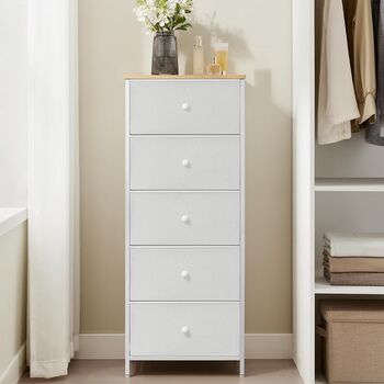 Slim Five Drawer Fabric Dresser For Bedroom Storage, 2 of 6