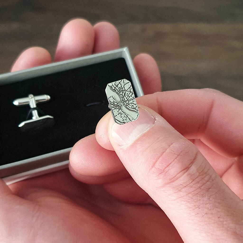 Image of Sterling Silver Personalised Map Cufflinks, Silver