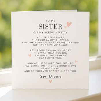 For My Sister On My Wedding Day Personalised Card, 4 of 7