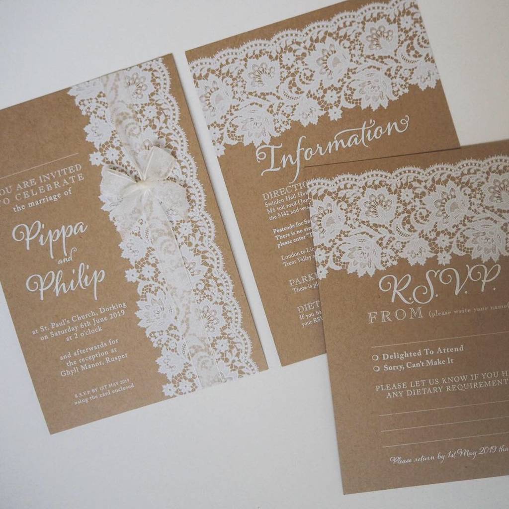 White Vintage Lace Invitation By Tigerlily Paper Goods
