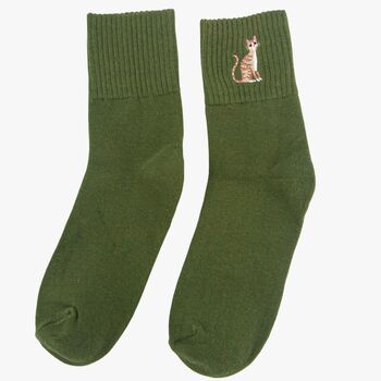 Embroidered Cats Cotton Ankle Socks Women's Three Pack, 3 of 4