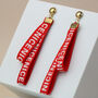 Colourful Ribbon Dangle Black Red Yellow White Lightweight Stud Earrings, thumbnail 3 of 6