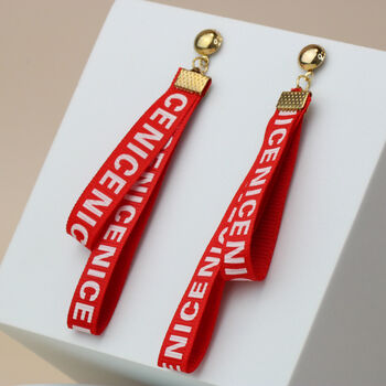 Colourful Ribbon Dangle Black Red Yellow White Lightweight Stud Earrings, 3 of 6