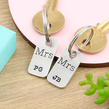 Couples Gift Mr And Mrs Personalised Pair Of Key Rings, 2 of 5