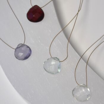 March Birthstone Aquamarine Crystal Gemstone Briolette Silk Cord Necklace, 2 of 3