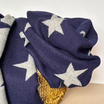 Cashmere Blend Star Scarf In Navy Blue And Grey, 2 of 3