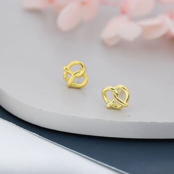 Extra Tiny Pretzel Heart Knot Earrings, 3 of 12