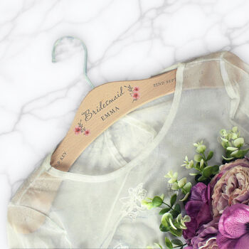 Personalised Pink Floral Wooden Hanger Wood, 2 of 7
