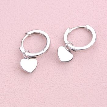 Sterling Silver Modern Heart Huggie Earrings, 2 of 7