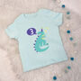Kids Personalised Dinosaur T Rex Birthday T Shirt, thumbnail 1 of 5