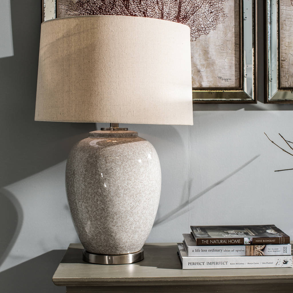 Glazed Ceramic Table Lamp With Linen Shade By One.World ...