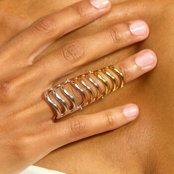 Tri Tone Waterfall Armour Ring In Rose Gold And Gold, 2 of 4