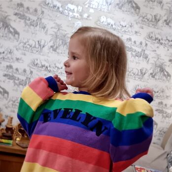 Personalised Bright Rainbow Kids Slouch Jumper, 6 of 7