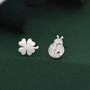 Sterling Silver Four Leaf Clover And Ladybird Stud Earrings, thumbnail 4 of 12