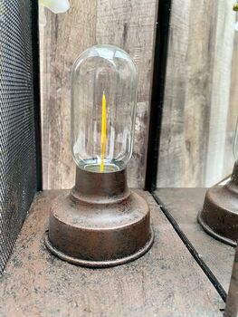 36cm Industrial Battery Operated Lamp Wall Or Table Lighting Brown Metal, 3 of 9