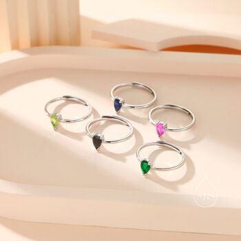 Sterling Silver Created Green Emerald Droplet Ring, 6 of 11