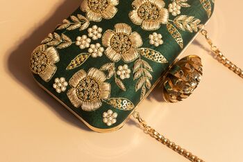 Floral Dream Emerald Green Silk Clutch, 2 of 5