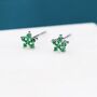 Sterling Silver Emerald Green Flower Cz Stud Earrings, thumbnail 1 of 12