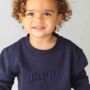 Kids ‘Happy’ Embroidered Navy Zip Tracksuit, thumbnail 2 of 4