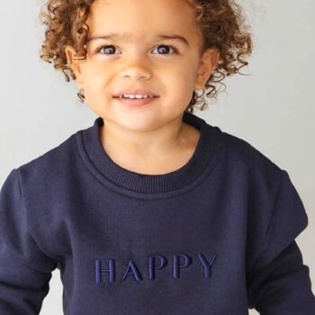Kids ‘Happy’ Embroidered Navy Zip Tracksuit, 2 of 4