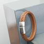 Mens Personalised Leather Strap Steel Bracelet, thumbnail 3 of 10