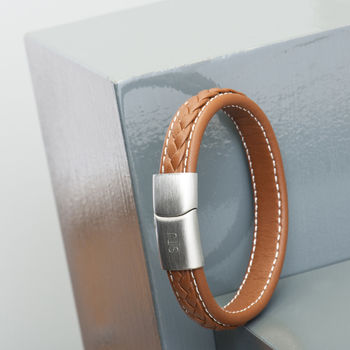 Mens Personalised Leather Strap Steel Bracelet, 3 of 10