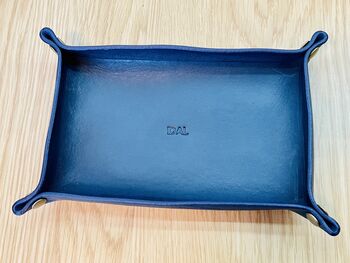 Personalised Rectangle Dark Blue Leather Desk Tray, 7 of 12