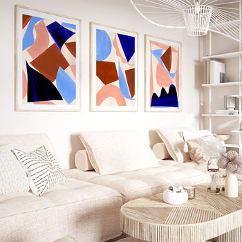 Blue And Pink Abstract Shapes Print Set Of Three, 6 of 12