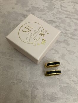 Gold Plated Black Colour Block Earrings, 3 of 4