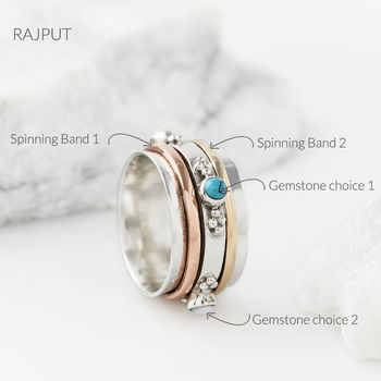 Personalised Birthstone Rajput Silver Spinning Ring, 5 of 11