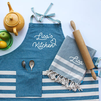 Personalised Kitchen Apron, Hand Towel, Cotton Anniversary Gift, 8 of 12